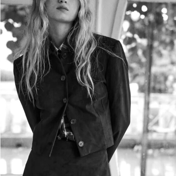 ZARA Black Faux Suede Cropped Jacket New without tags Size XS 🖤 - Picture 4 of 16